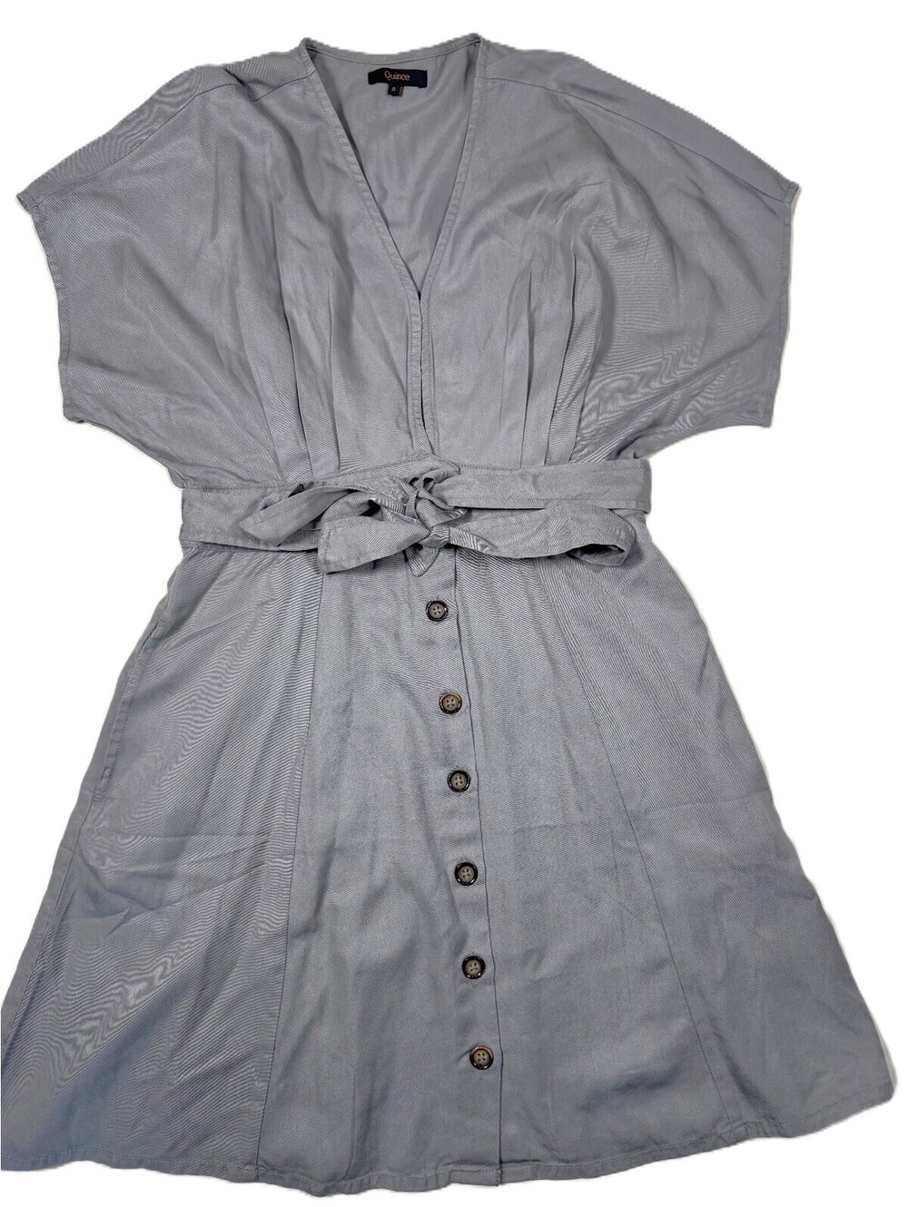 Quince Women's Vintage Wash Tencel Button Front A-Line Dress Small Olive